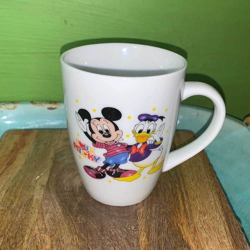 Vintage Disney Mickey Mouse Donald Duck Ceramic Coffee Mug Cup Love Micky Retro
